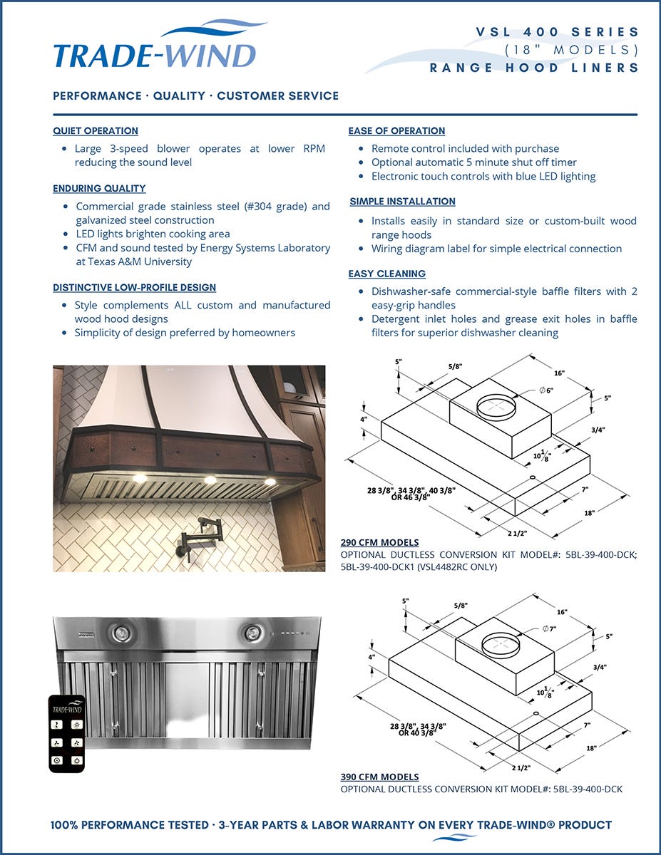 Trade-Wind Liner & Blower Manufacturer Spec Sheet